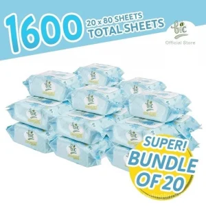 BIC BABY WET WIPES Soft, Baby & Pet Friendly (60 Cap Packets x 80 Sheets Each)