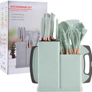 19 Piece Silicone Kitchenware Utensil Set Silicone Kitchen Utensils Set Heat Resistant Non-stick Cooking Tool with Wooden Handles Silicone Cookware Set BPA Free