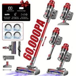 Airchros Akku Staubsauger 60000Pa/50Min, Cordless Vacuum Cleaner with Smart Display And Charging Station, Lightweight Anti-Tangle Vacuum Cleaner, Super Quiet Cordless Vacuum Cleaner for Hard Floors Carpets Pet Hair